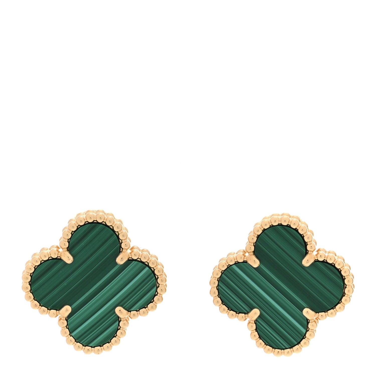 Van Cleef & Arpels 18K Yellow Gold Malachite Vintage Alhambra Earrings 1 of 6