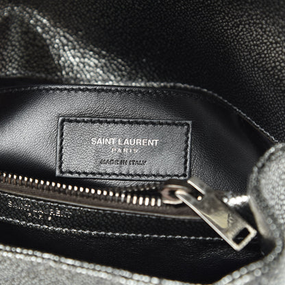 Saint Laurent Metallic Grain De Poudre Matelasse Chevron Monogram Medium College Bag Gunmetal 6 of 12