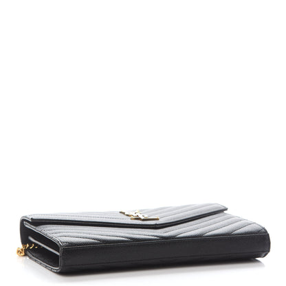 Saint Laurent Grain De Poudre Matelasse Chevron Monogram Chain Wallet Black 4 of 9