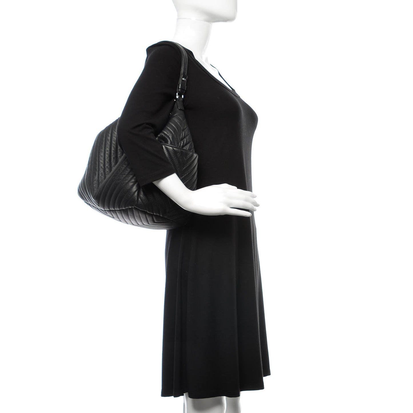 Deerskin Chevron Large CC Chain Bucket Drawstring Bag Black