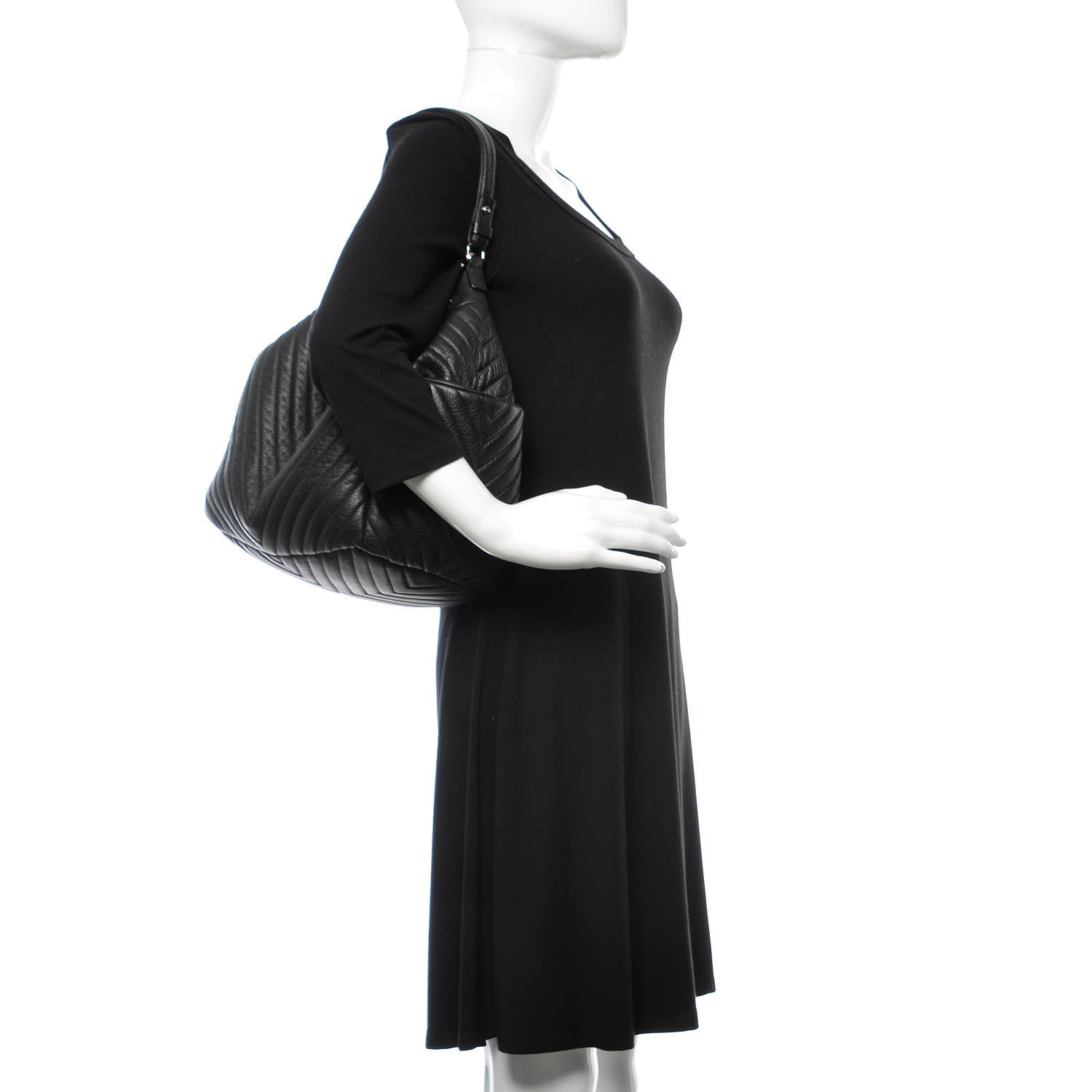 Chanel Deerskin Chevron Large CC Chain Bucket Drawstring Bag Black 2 of 10