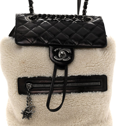 Chanel Glazed Calfskin Shearling Quilted Small Mountain Backpack Black Ivory 8 of 10