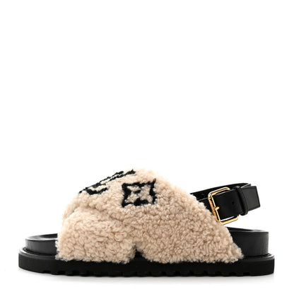 Louis Vuitton Shearling Paseo Sandals 38 Black 1 of 8