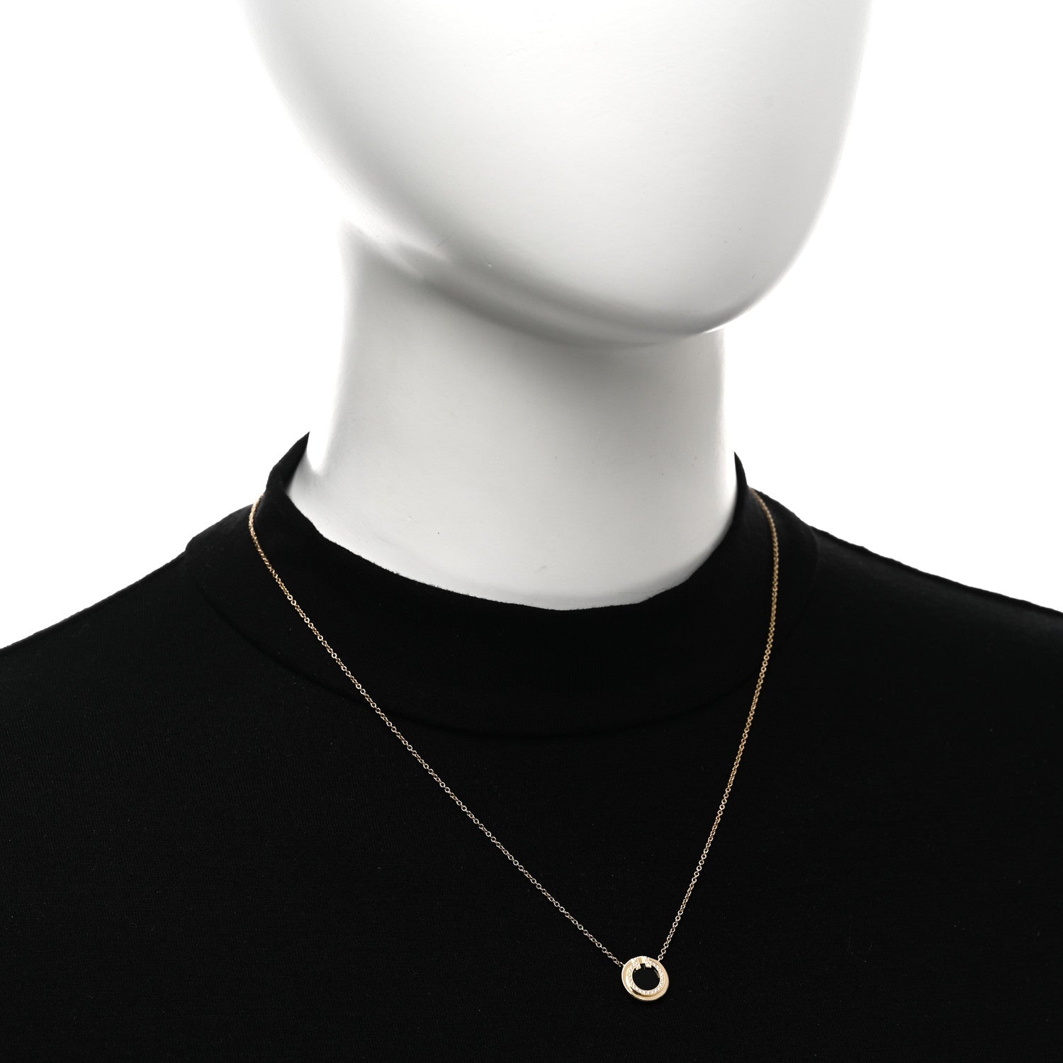 Tiffany 18K Yellow Gold Diamond Black Onyx Small T Circle Pendant Necklace 2 of 5