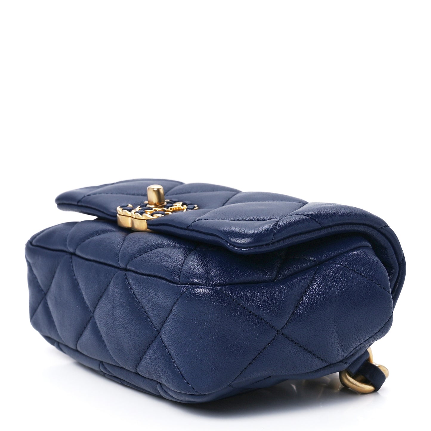 Goatskin Quilted Chanel 19 Waist Bag Dark Blue