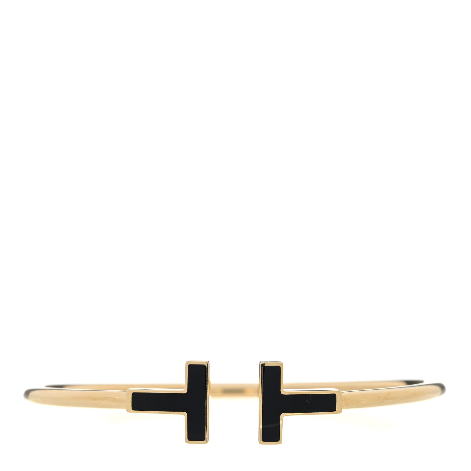 Tiffany 18K Yellow Gold Black Onyx T Wire Bracelet 1 of 3