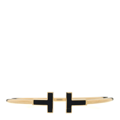 Tiffany 18K Yellow Gold Black Onyx T Wire Bracelet 1 of 3