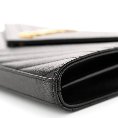Saint Laurent Grain De Poudre Matelasse Chevron Monogram Chain Wallet Black 9 of 9