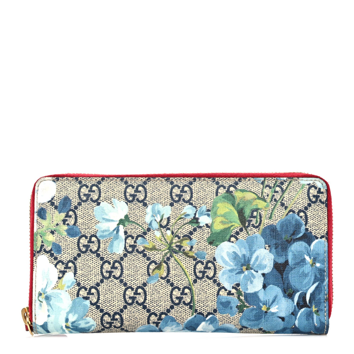 Gucci GG Supreme Monogram Blooms Zip Around Wallet Blue Red 1 of 9