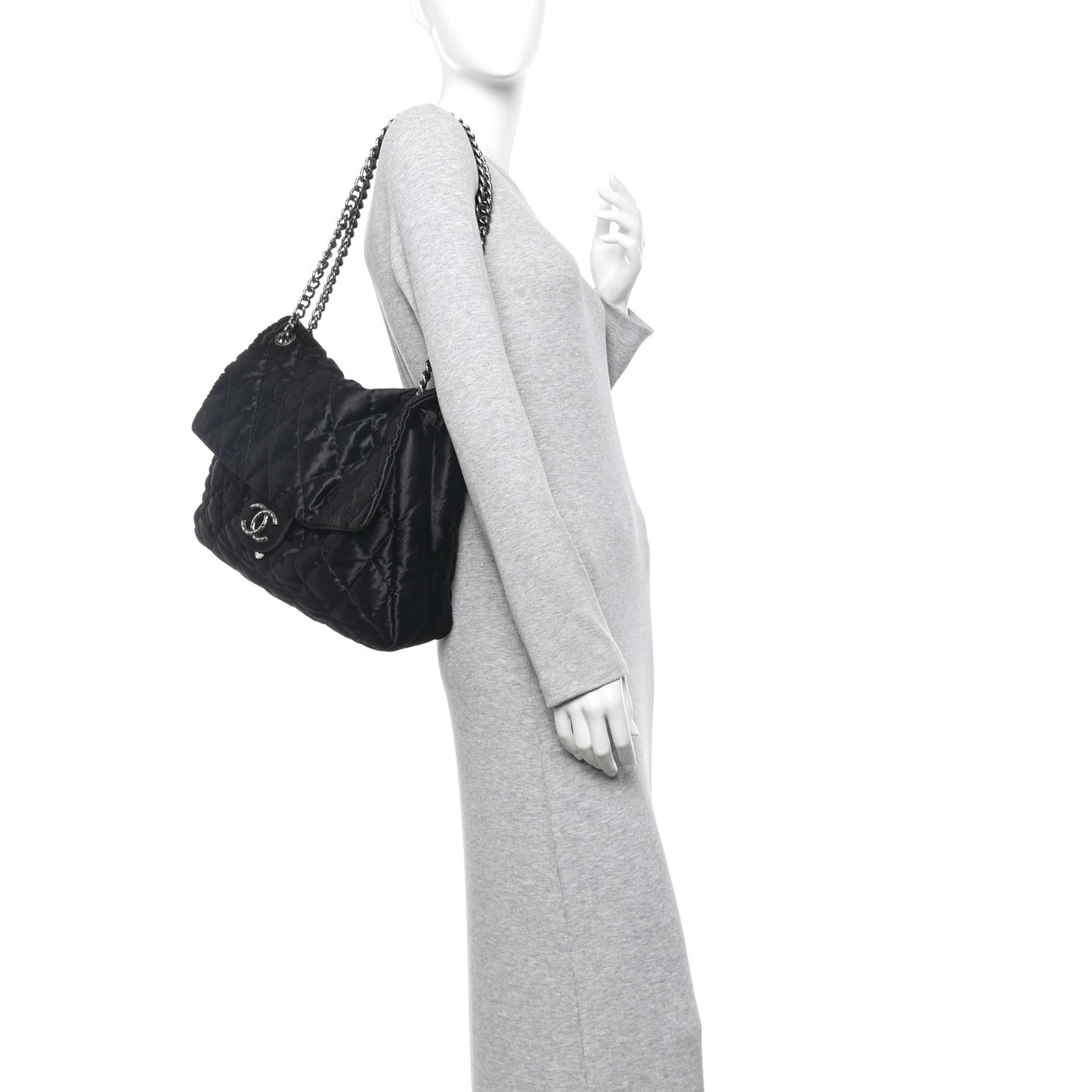 Satin Quilted XL Flap Black