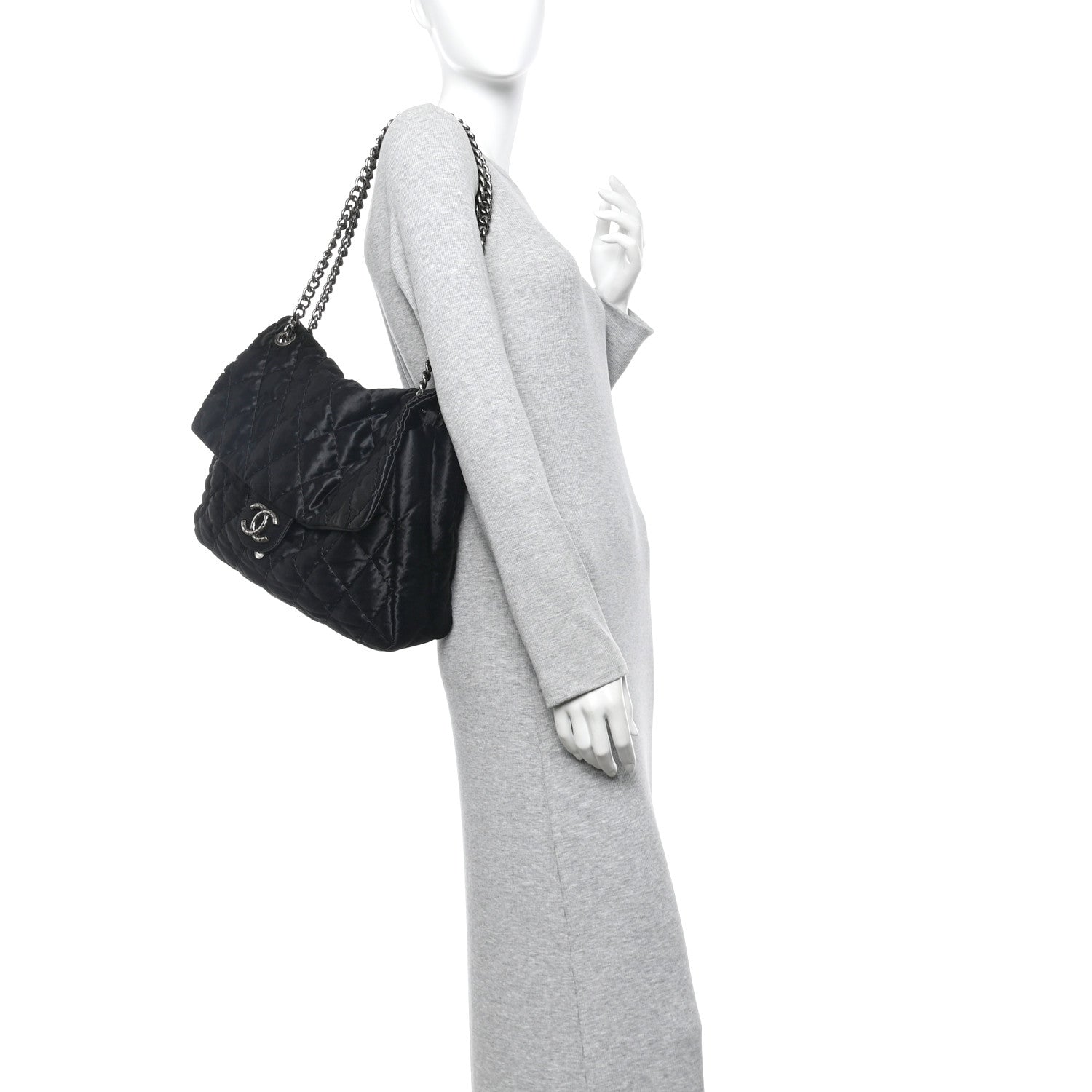 Chanel Satin Quilted XL Flap Black 2 of 10