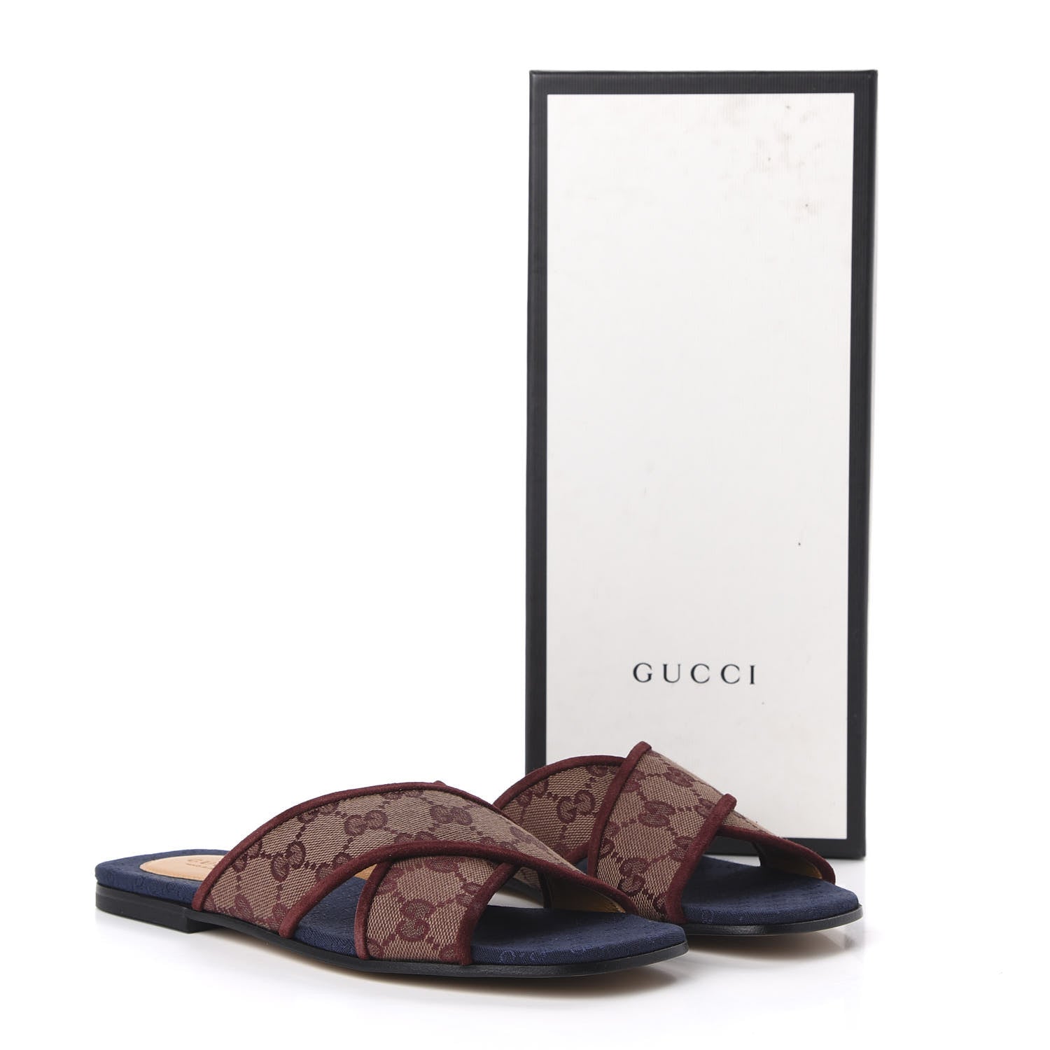 Gucci Canvas GG Monogram Womens Criss Cross Slide Sandals 36.5 Sahara Rubino Chardonnay 9 of 10