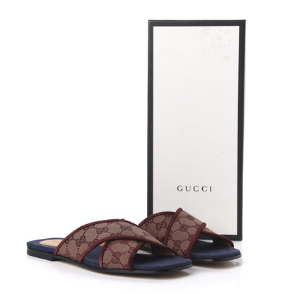 Gucci Canvas GG Monogram Womens Criss Cross Slide Sandals 36.5 Sahara Rubino Chardonnay 9 of 10