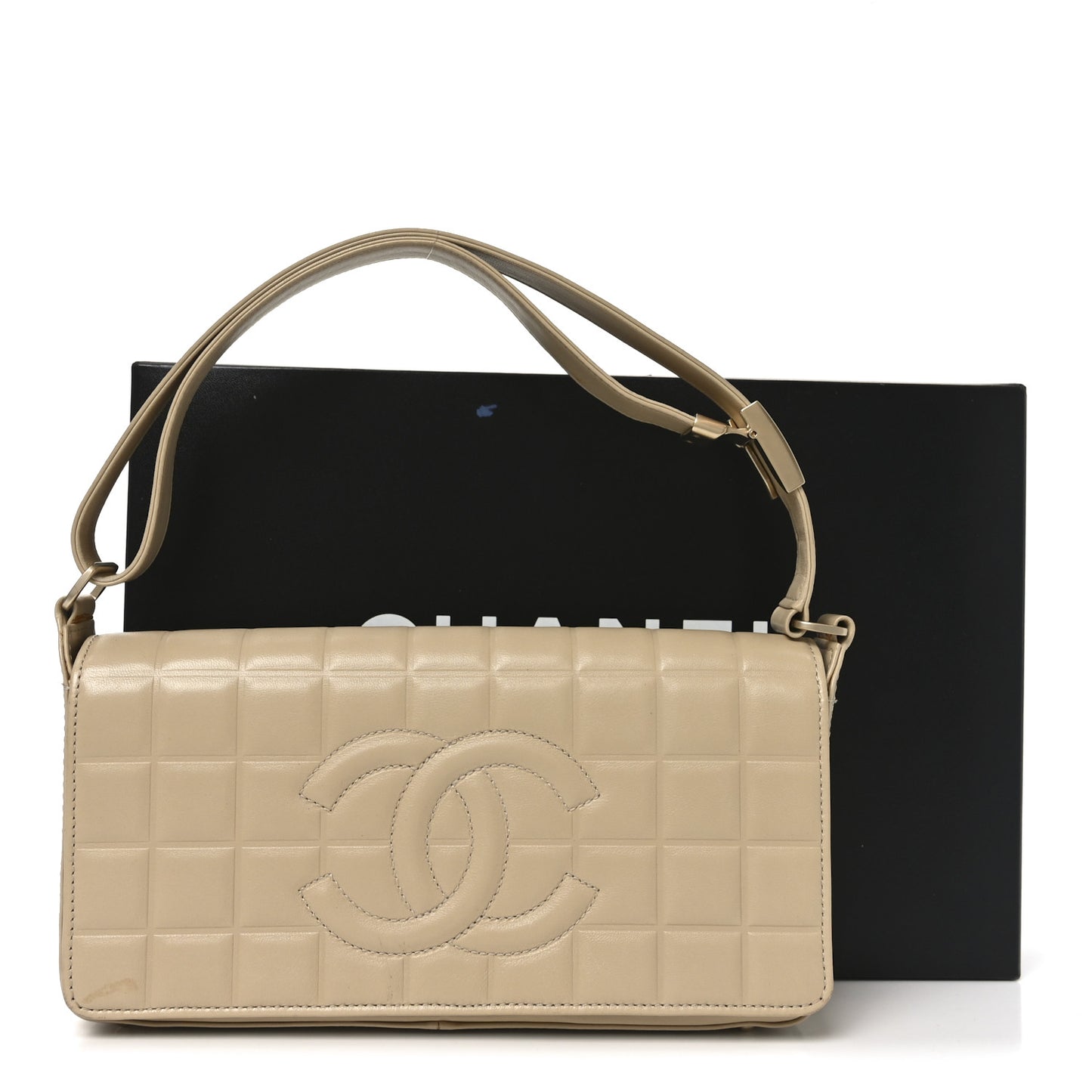 Lambskin Quilted CC Chocolate Bar Flap Beige