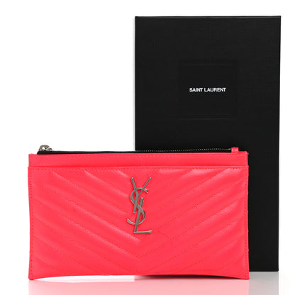 Saint Laurent Patent Grain De Poudre Matelasse Chevron Monogram Bill Pouch Neon Pink 12 of 12