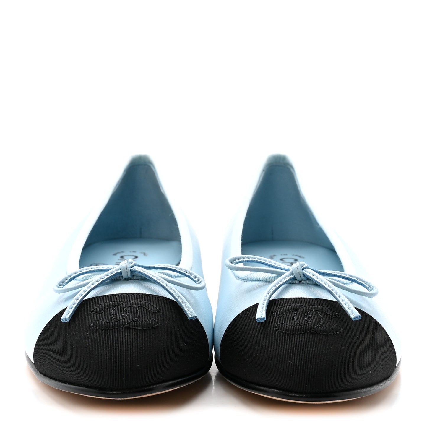 Lambskin Cap Toe CC Ballerina Flats 37.5 Light Blue Black