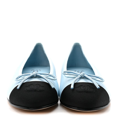 Chanel Lambskin Cap Toe CC Ballerina Flats 37.5 Light Blue Black 3 of 9