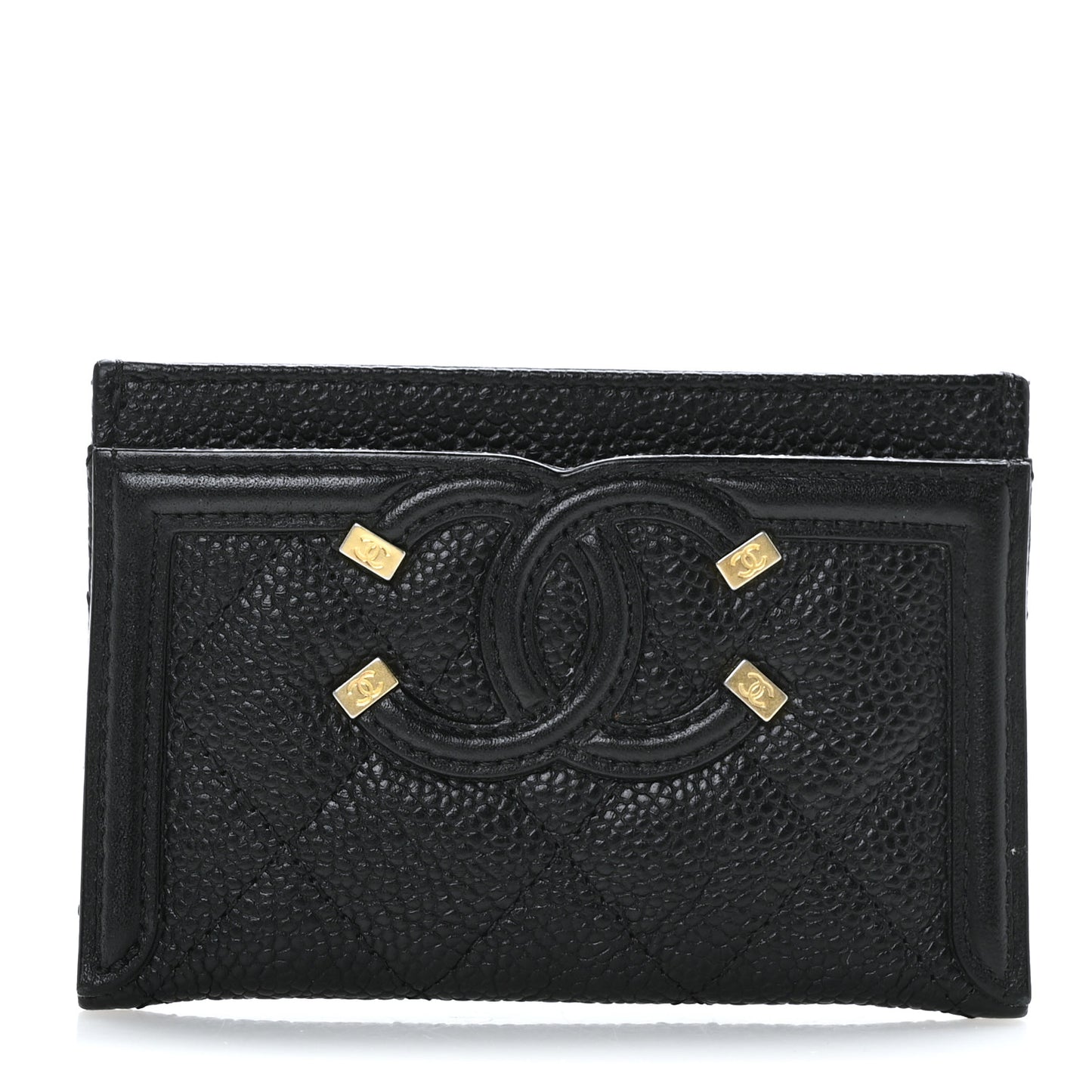 Caviar Quilted Filigree Card Holder Black