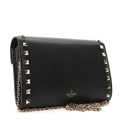 Valentino Garavani Pebbled Calfskin Rockstud Envelope Wallet on Chain Black 3 of 9