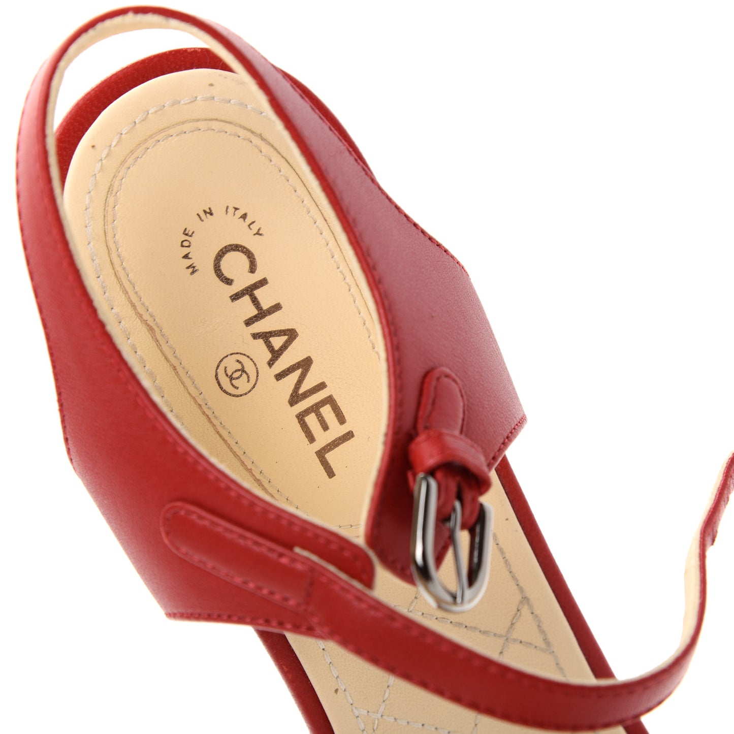 Lambskin CC Pearl Chain Sandals 39 Red