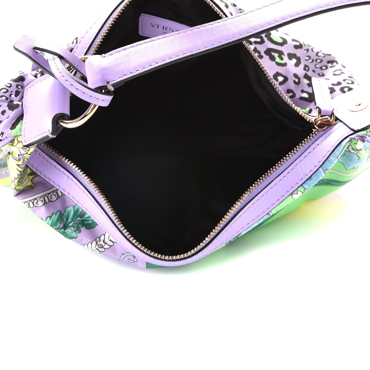 Nylon Calfskin Barocco Mosaic Print Hobo Bag Jacaranda Multicolor