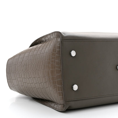 Saint Laurent Calfskin Crocodile Embossed Small Monogram Downtown Cabas Earth 9 of 15