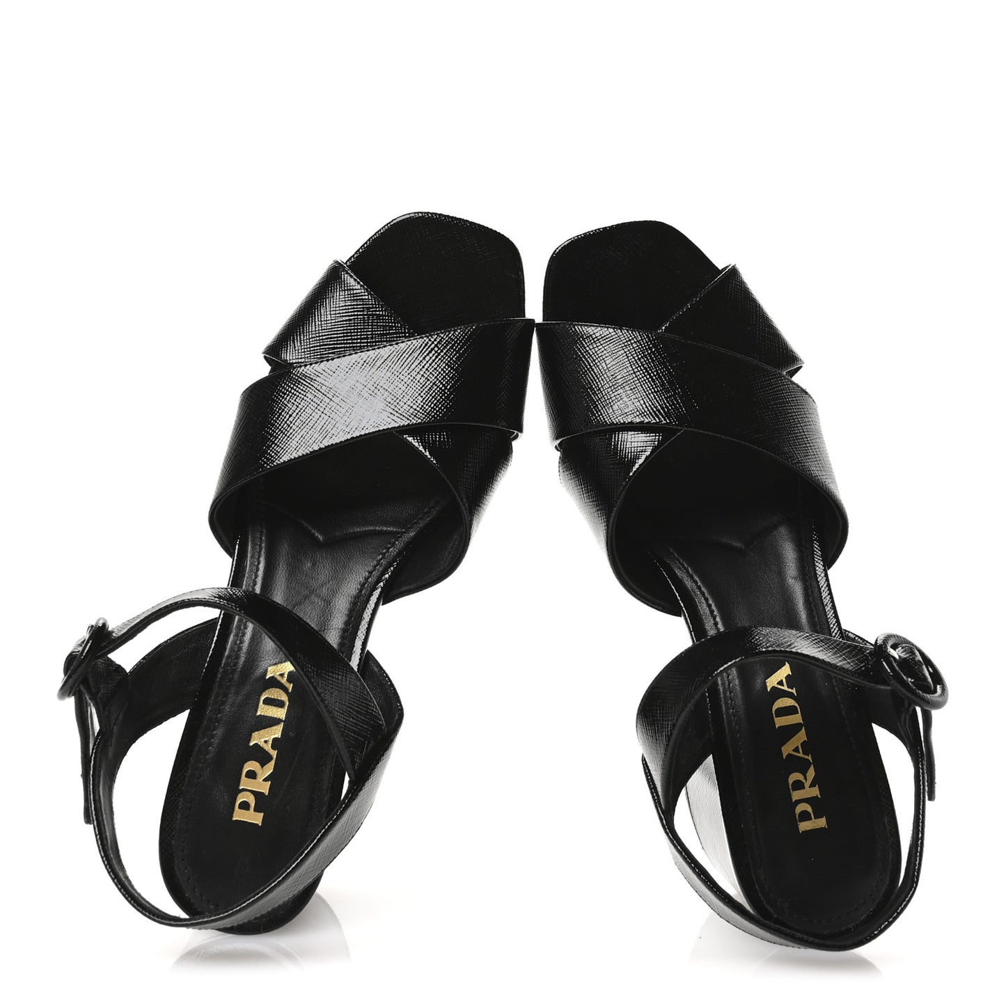 Vernice Saffiano Embossed Crisscross Platform 20/65mm Sandals 37.5 Black