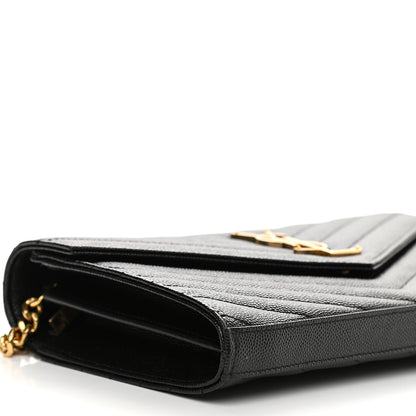Saint Laurent Grain De Poudre Matelasse Chevron Monogram Chain Wallet Black 7 of 9