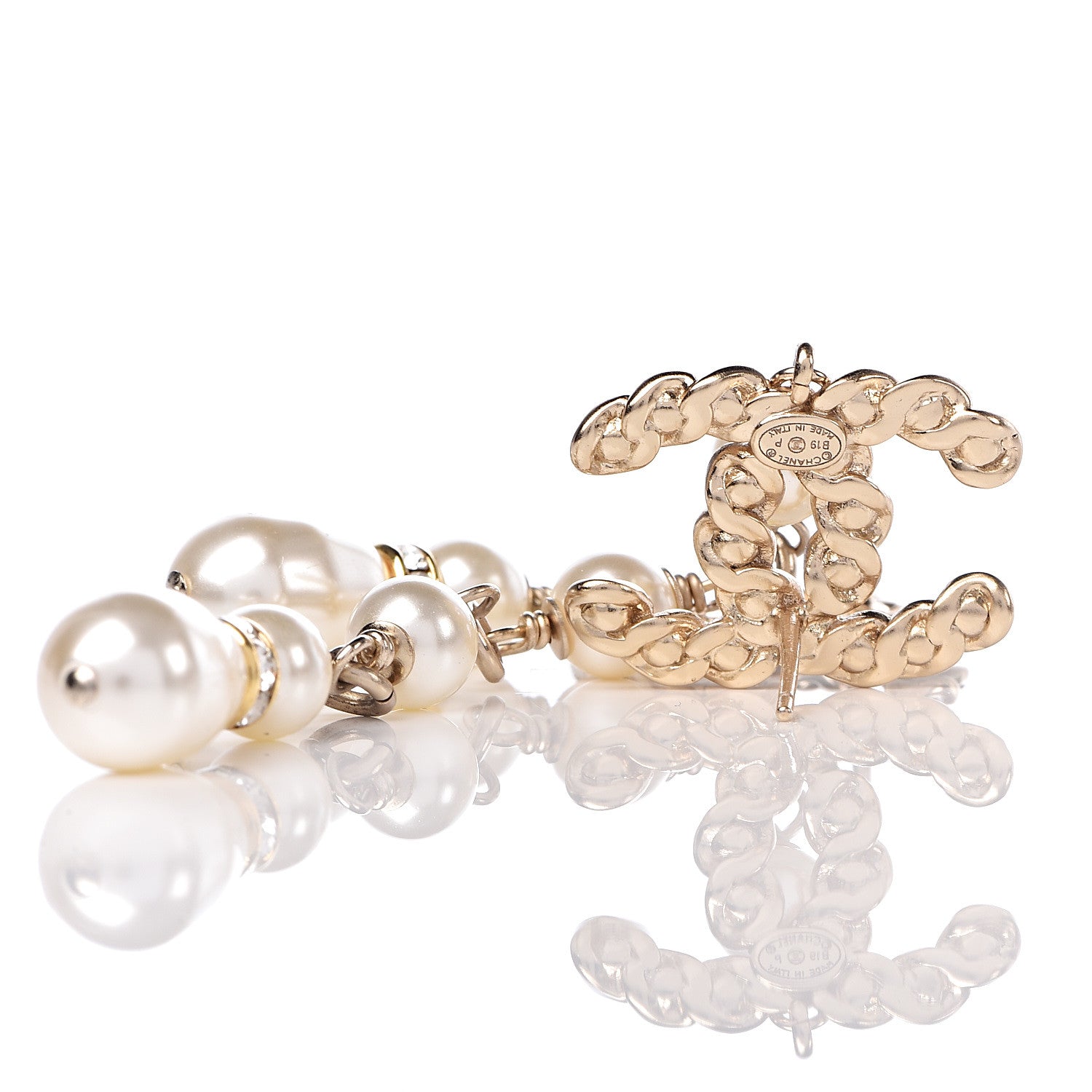 Chanel Crystal Pearl Pearls Coronation Uneven Earrings Gold 4 of 5