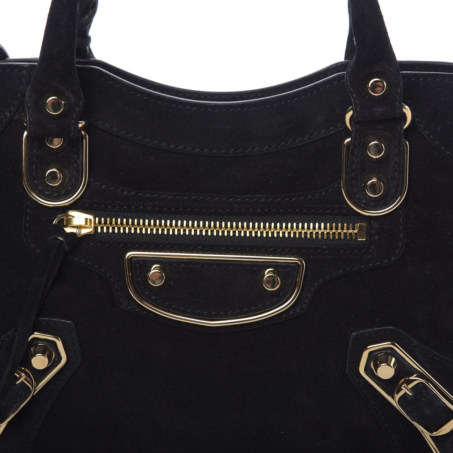 Baby Daim Suede Gold Metallic Edge Hardware Mini City Black