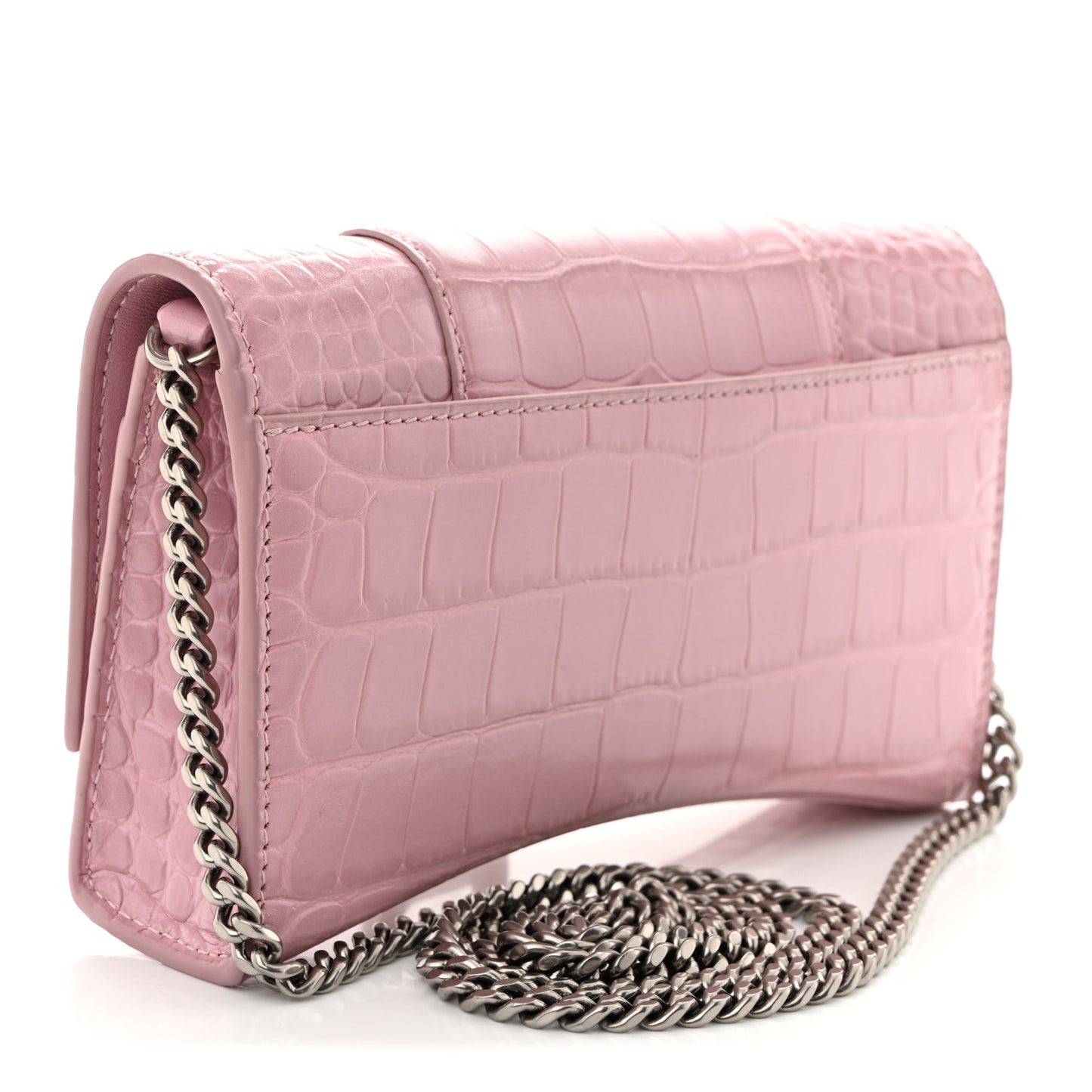 Shiny Calfskin Crocodile Embossed Hourglass Chain Bag Powder Pink
