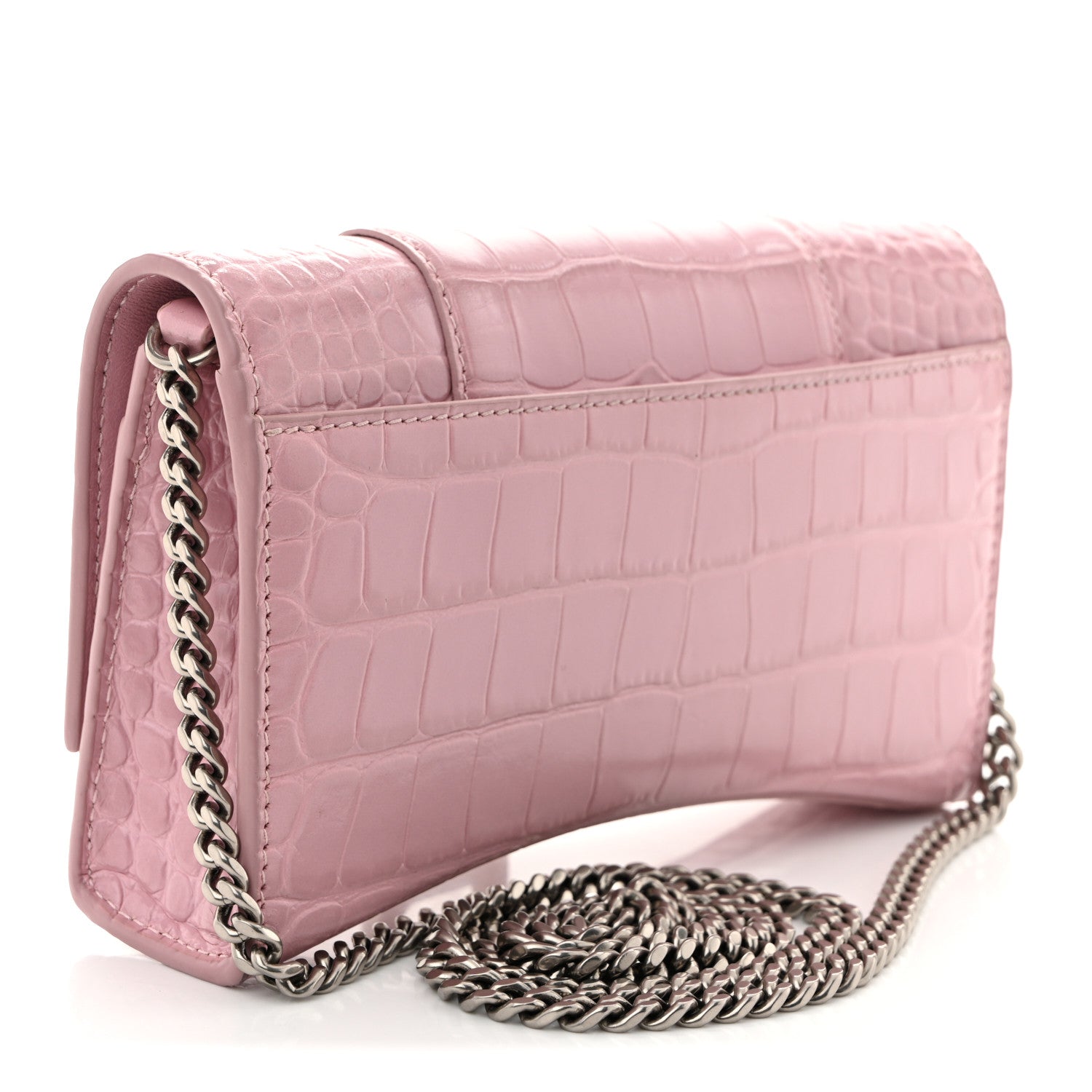 Balenciaga Shiny Calfskin Crocodile Embossed Hourglass Chain Bag Powder Pink 3 of 9