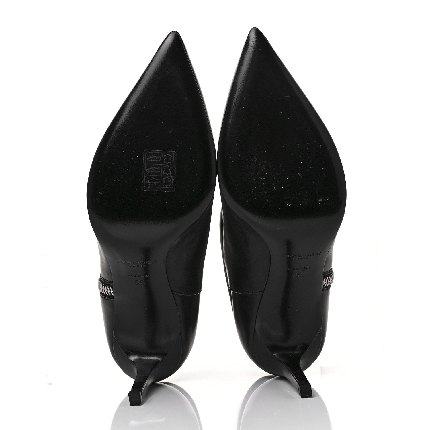 Saint Laurent Calfskin Fold Over Ankle Boots 38 Black White 5 of 7