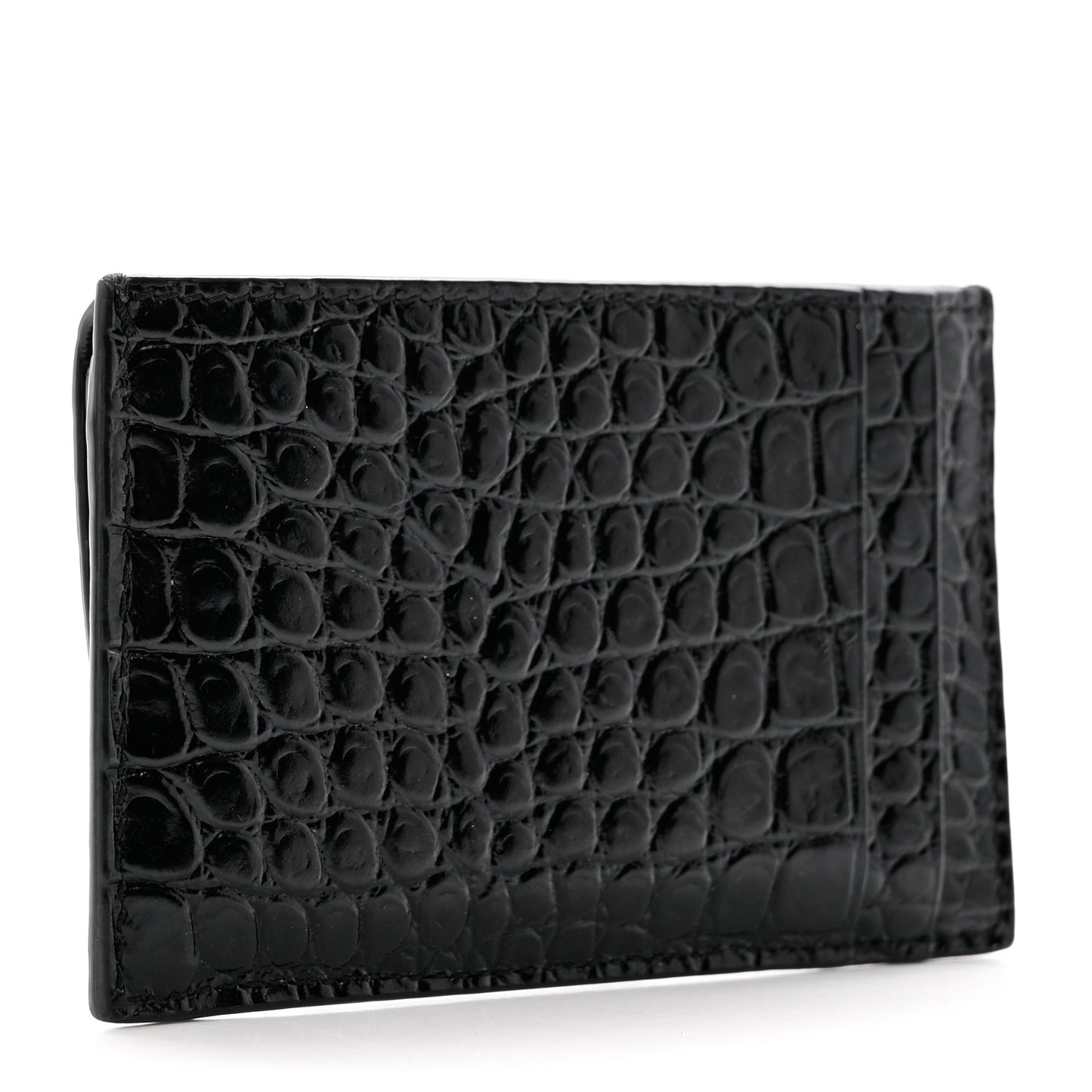 Calfskin Crocodile Embossed Uptown Monogram Card Case Black