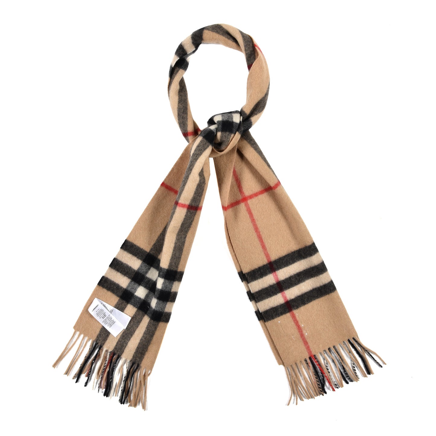 Cashmere Giant Check Fringe Scarf Archive Beige