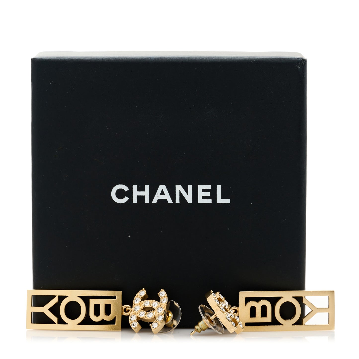 Metal Crystal CC Boy Drop Earrings Gold