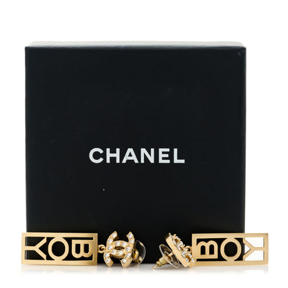 Chanel Metal Crystal CC Boy Drop Earrings Gold 5 of 5