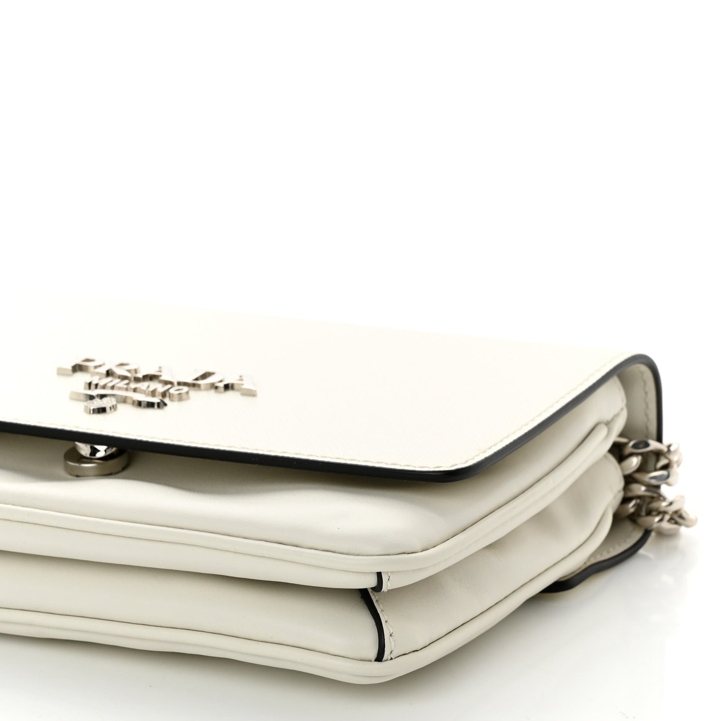 Soft Calfskin Saffiano Chain Crossbody Bag White Black