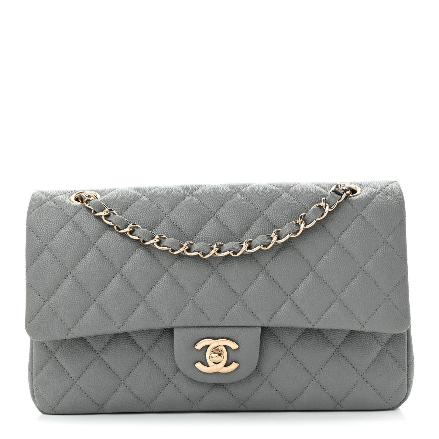 Caviar Quilted Medium Double Flap Grey