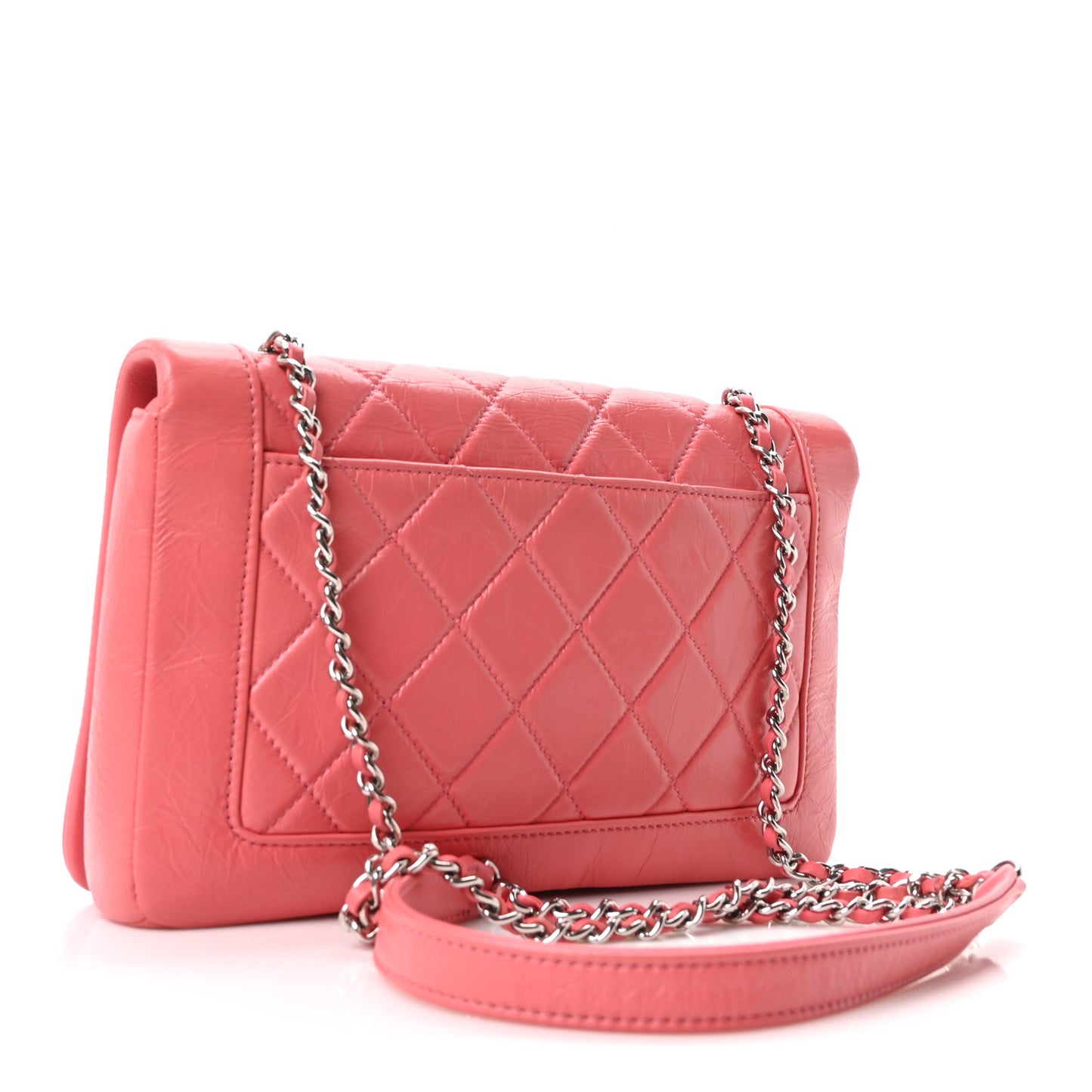 Crumpled Calfskin Quilted Bi Vintage Small Single Flap Pink