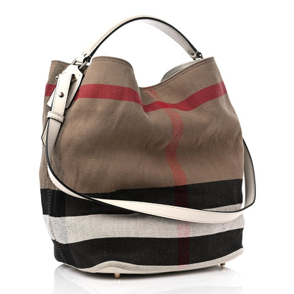 Burberry Canvas Mega Check Medium Ashby Hobo White 3 of 13