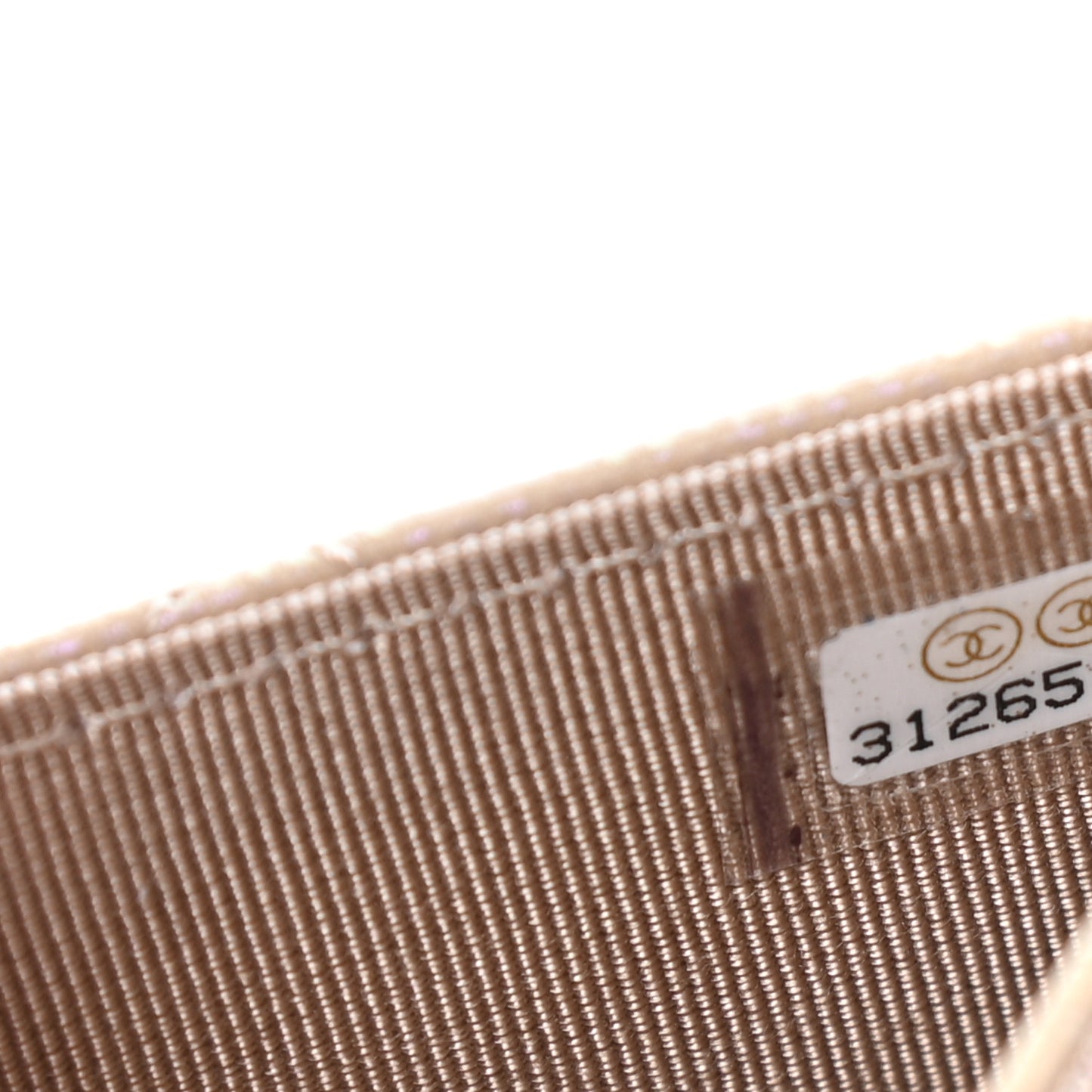 Iridescent Caviar Quilted Flap Card Holder Wallet Beige