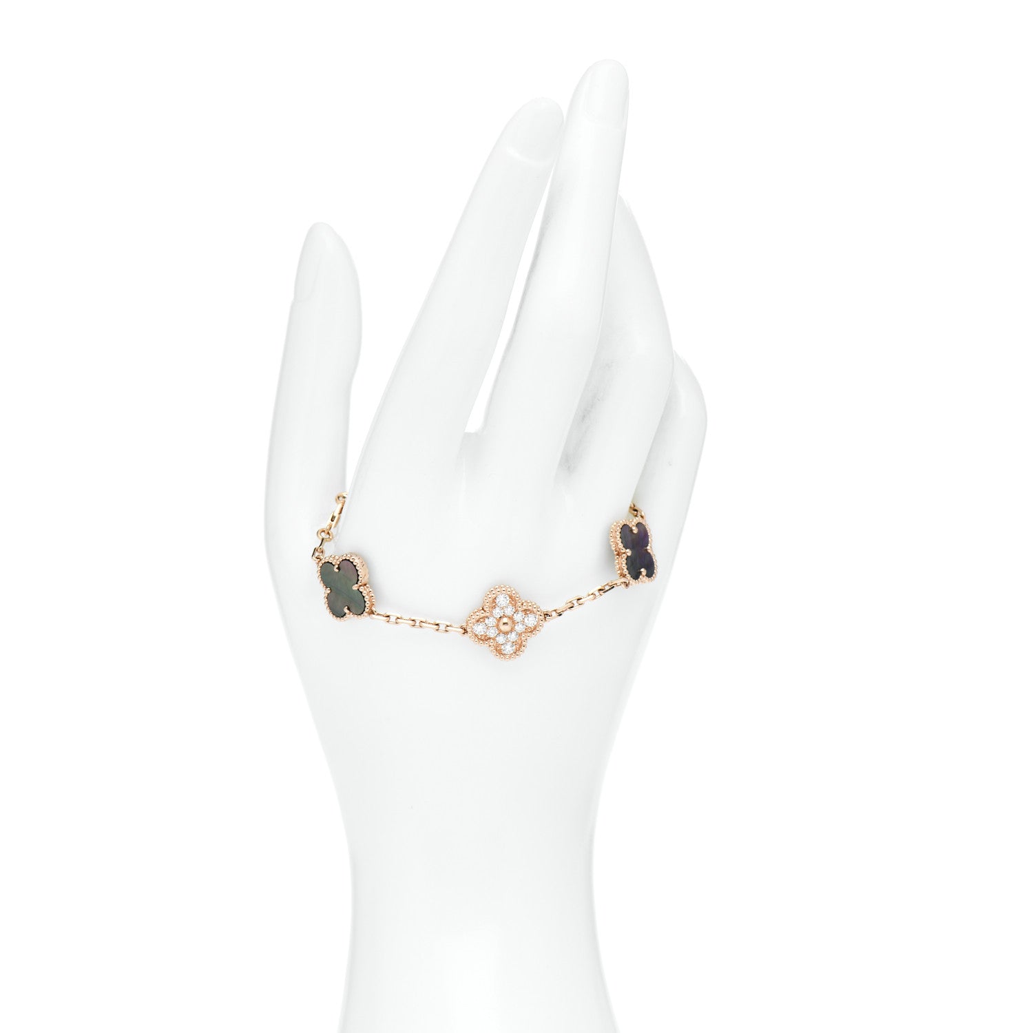 Van Cleef & Arpels 18K Rose Gold Diamond Gray Mother of Pearl 5 Motifs Vintage Alhambra Bracelet 2 of 5