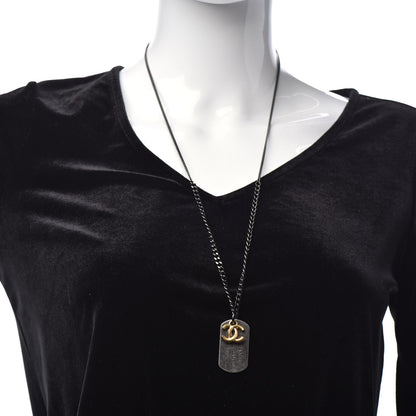 Chanel Ruthenium ID Dog Tag Charm Necklace Silver Gold 2 of 6