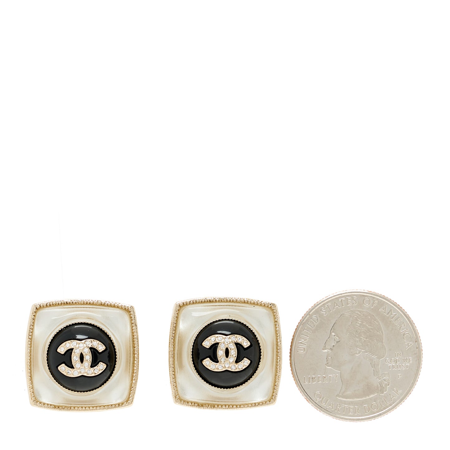 Metal Glass Pearl Strass CC Clip On Earrings Black Gold