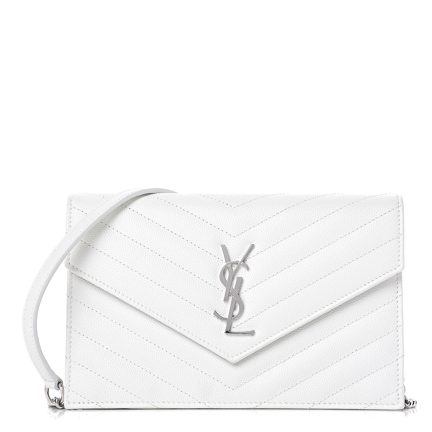 Saint Laurent Grain De Poudre Matelasse Chevron Monogram Envelope Chain Wallet Optical White 1 of 10