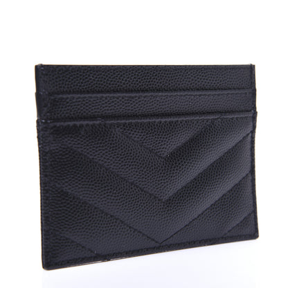 Saint Laurent Grain De Poudre Matelasse Chevron Monogram Credit Card Case Black 3 of 11