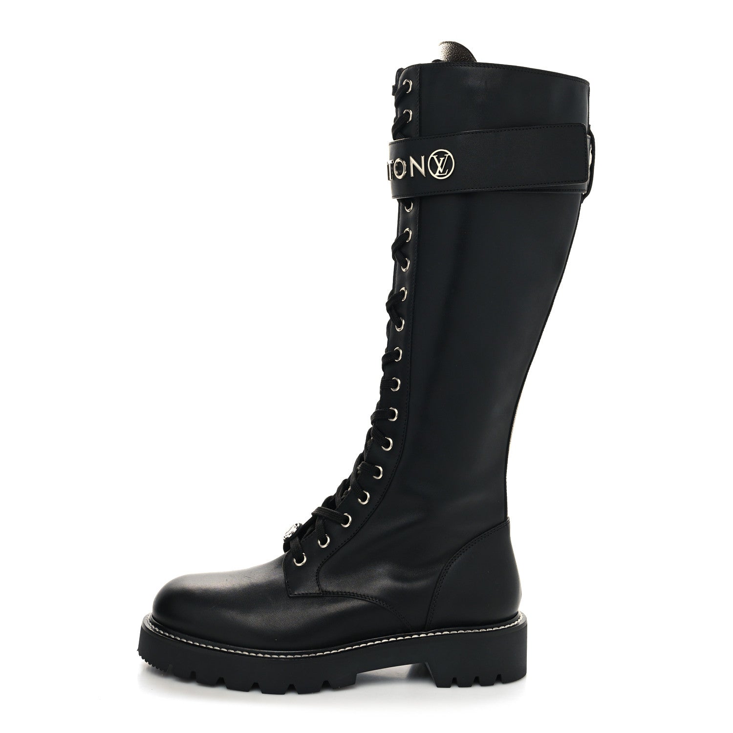 Louis Vuitton Monogram Calfskin Territory Tall Lace Up Ranger Boots 39 Black 1 of 7