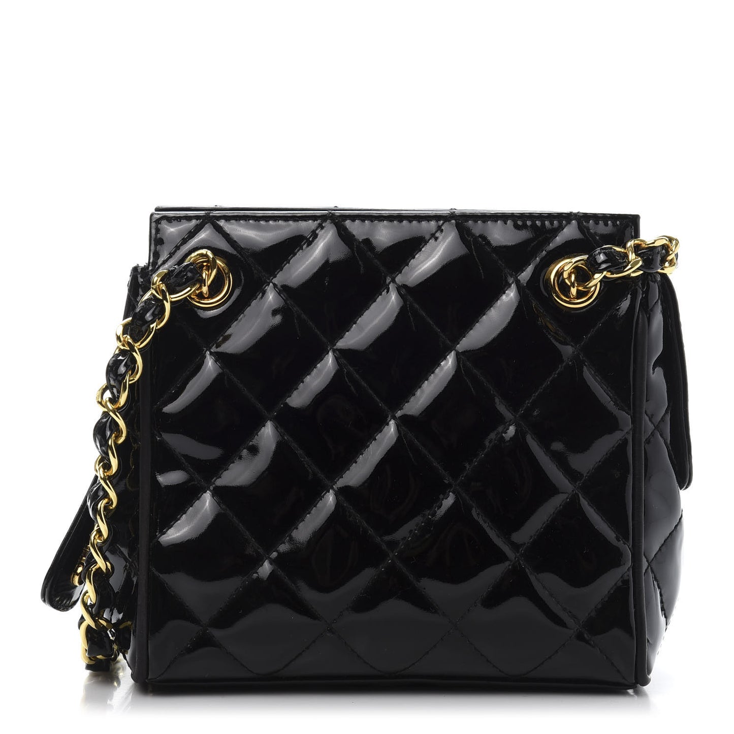Patent Quilted Mini Shoulder Bag Black
