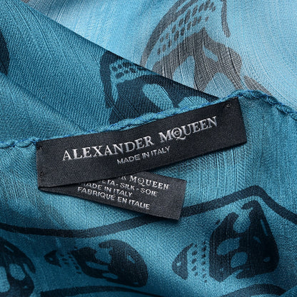 Alexander McQueen Silk Chiffon Skull Scarf Petroleum Blue 5 of 6